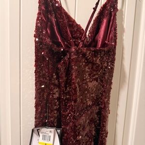 Macy's Burgundy Sequin Backless Dress